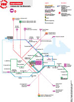Farbiges Streckennetz mit Linien für verschiedene Bus- und Bahnverbindungen in Angermünde.