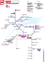 Farbiges Streckennetz mit Linien für verschiedene Bus- und Bahnverbindungen in Templin.