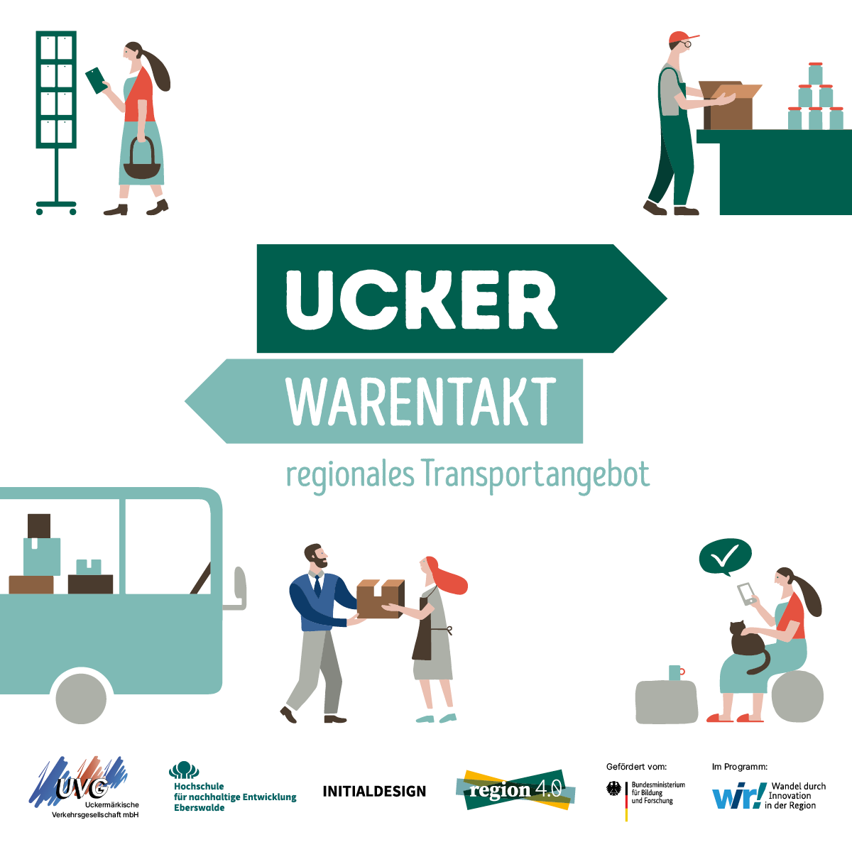 Das Bild zeigt eine Illustration zum Thema „UCKER WARENTAKT – regionales Transportangebot“.
