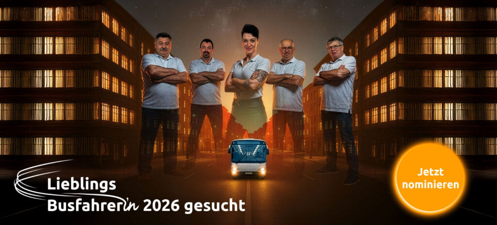 Hier sieht man Busfahrer mit verschrenkten Armen, stark ausfgestellt.